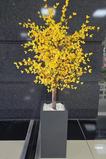 Sarı Sakura Çiçekli Dekoratif Saksı, 140cm