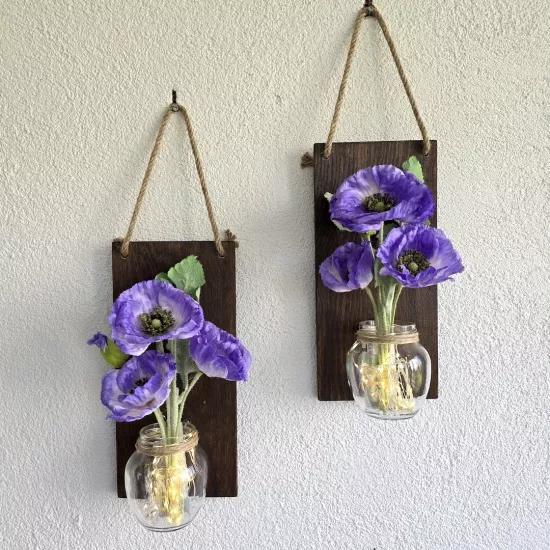 Led Işıklı, Lila Gelincik Çiçekli Duvar Dekoru