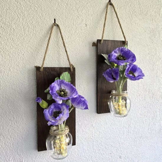 Led Işıklı, Lila Gelincik Çiçekli Duvar Dekoru