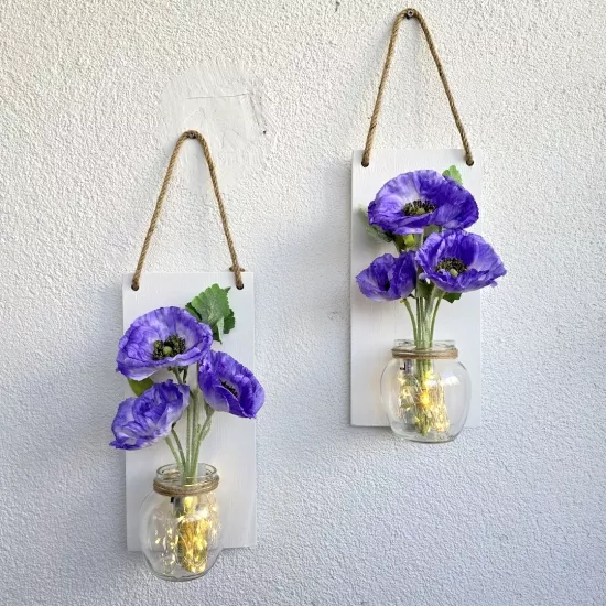 Led Işıklı, Lila Gelincik Çiçekli Duvar Dekoru