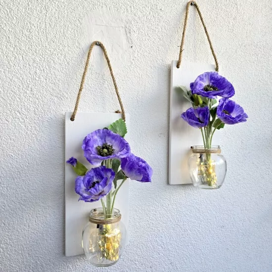 Led Işıklı, Lila Gelincik Çiçekli Duvar Dekoru