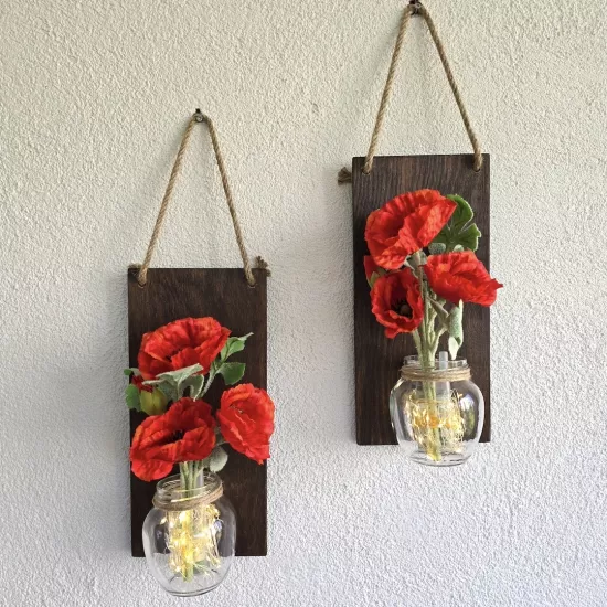 Led Işıklı, Turuncu Gelincik Çiçekli Duvar Dekoru