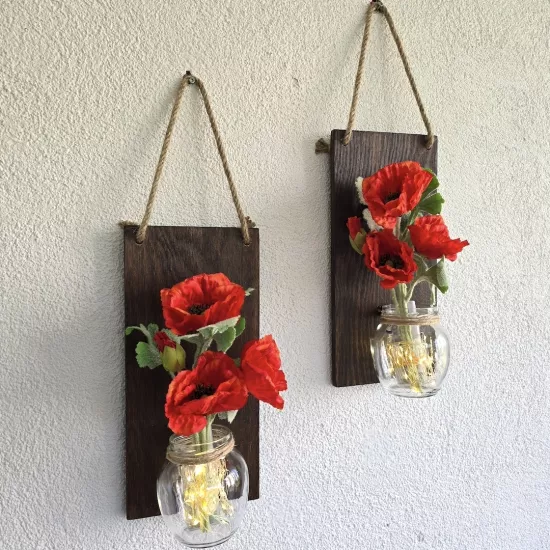 Led Işıklı, Turuncu Gelincik Çiçekli Duvar Dekoru