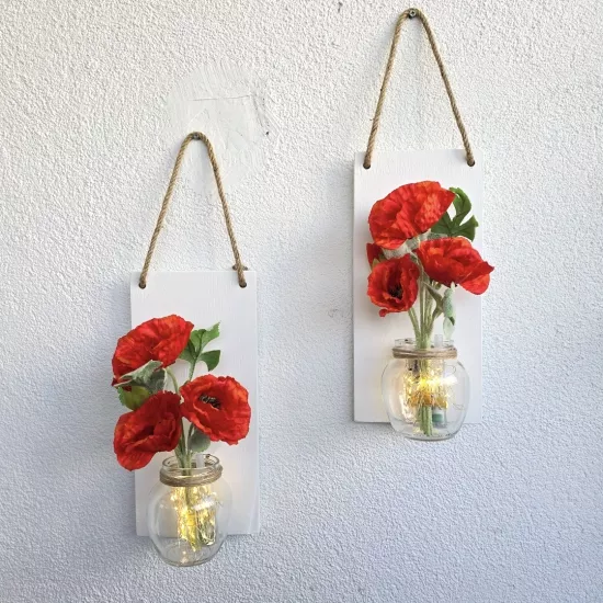 Led Işıklı, Turuncu Gelincik Çiçekli Duvar Dekoru