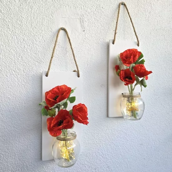 Led Işıklı, Turuncu Gelincik Çiçekli Duvar Dekoru