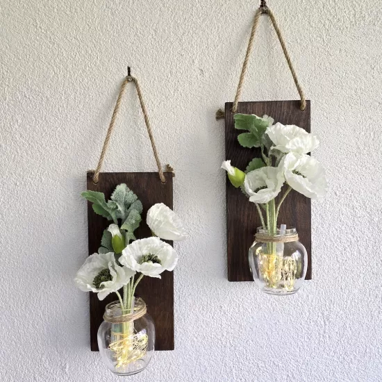 Led Işıklı, Beyaz Gelincik Çiçekli Duvar Dekoru