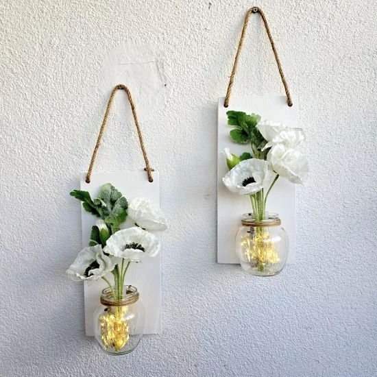 Led Işıklı, Beyaz Gelincik Çiçekli Duvar Dekoru