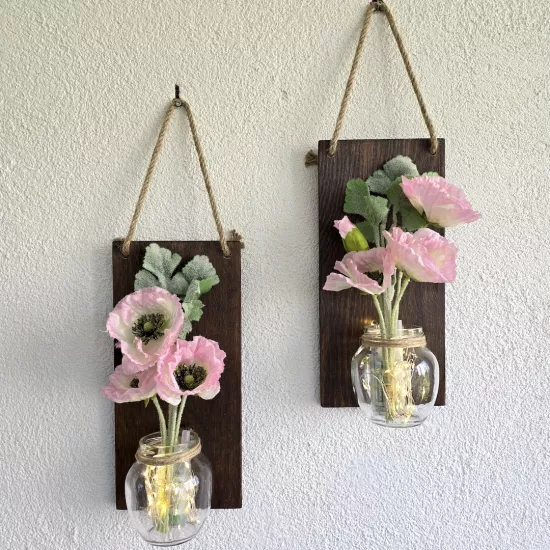 Led Işıklı, Pembe Gelincik Çiçekli Duvar Dekoru