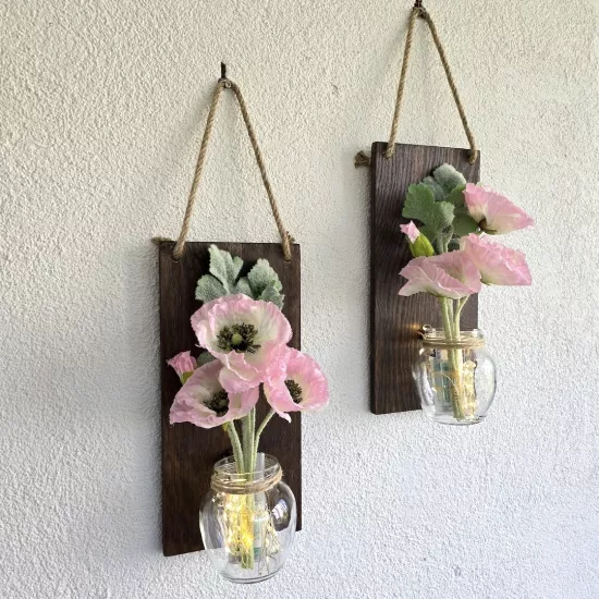 Led Işıklı, Pembe Gelincik Çiçekli Duvar Dekoru