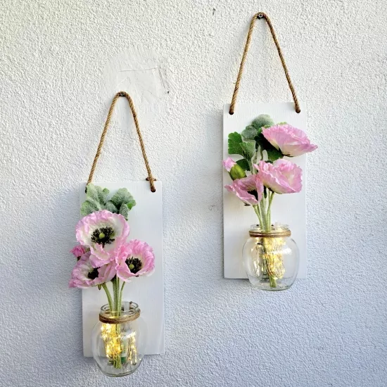 Led Işıklı, Pembe Gelincik Çiçekli Duvar Dekoru