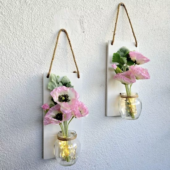 Led Işıklı, Pembe Gelincik Çiçekli Duvar Dekoru