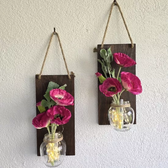 Led Işıklı, Fuşya Gelincik Çiçekli Duvar Dekoru