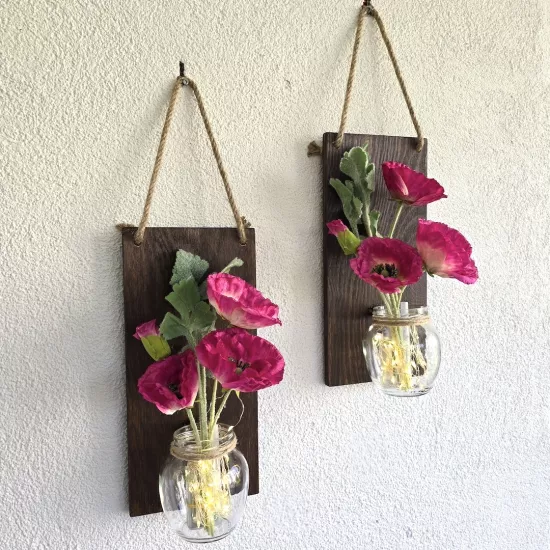 Led Işıklı, Fuşya Gelincik Çiçekli Duvar Dekoru