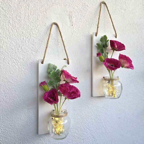 Led Işıklı, Fuşya Gelincik Çiçekli Duvar Dekoru