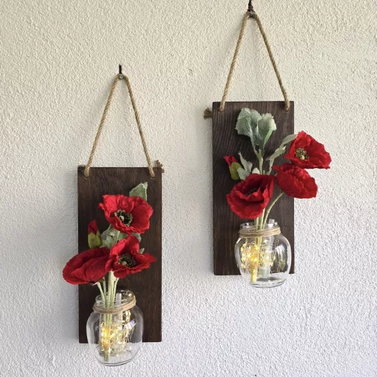 Led Işıklı, Kırmızı Gelincik Çiçekli Duvar Dekoru