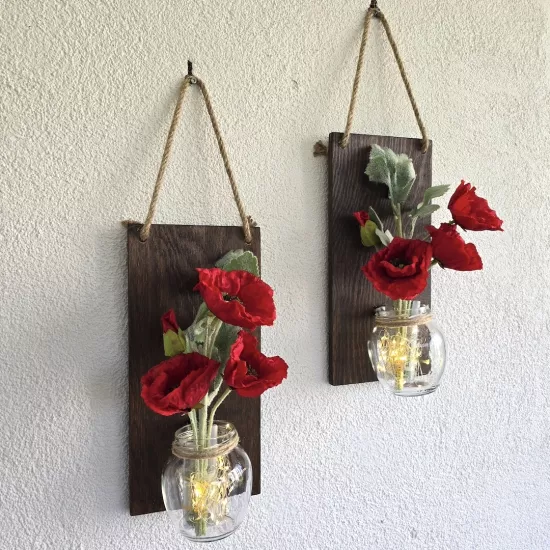 Led Işıklı, Kırmızı Gelincik Çiçekli Duvar Dekoru