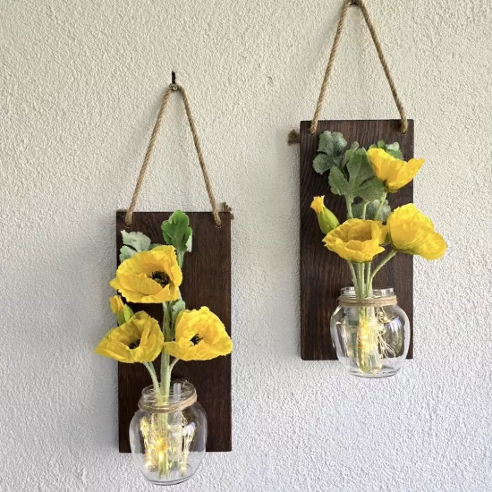 Led Işıklı, Sarı Gelincik Çiçekli Duvar Dekoru