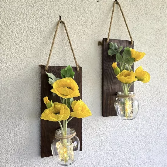 Led Işıklı, Sarı Gelincik Çiçekli Duvar Dekoru