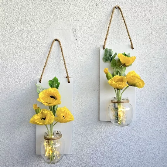 Led Işıklı, Sarı Gelincik Çiçekli Duvar Dekoru