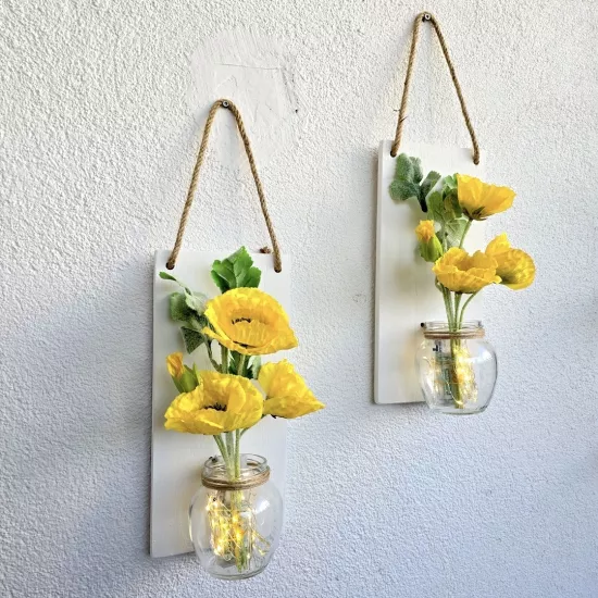 Led Işıklı, Sarı Gelincik Çiçekli Duvar Dekoru