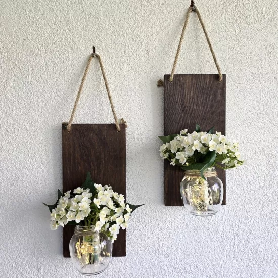 Led Işıklı, Beyaz Mini Ortanca Çiçekli Duvar Dekor