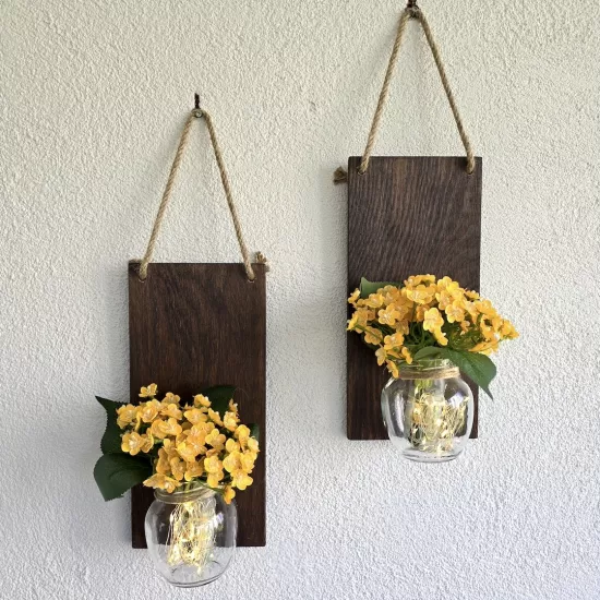 Led Işıklı, Sarı Mini Ortanca Çiçekli Duvar Dekor