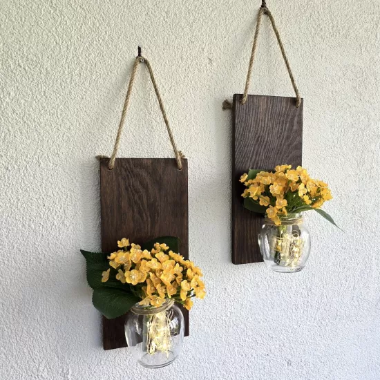 Led Işıklı, Sarı Mini Ortanca Çiçekli Duvar Dekor