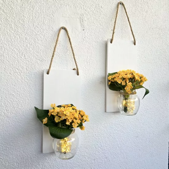 Led Işıklı, Sarı Mini Ortanca Çiçekli Duvar Dekor