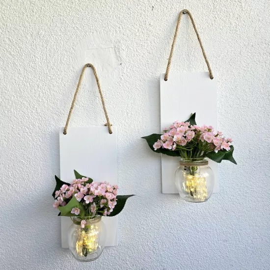 Led Işıklı, Pembe Mini Ortanca Çiçekli Duvar Dekor