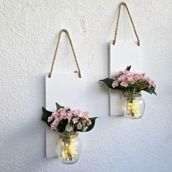 Led Işıklı, Pembe Mini Ortanca Çiçekli Duvar Dekor