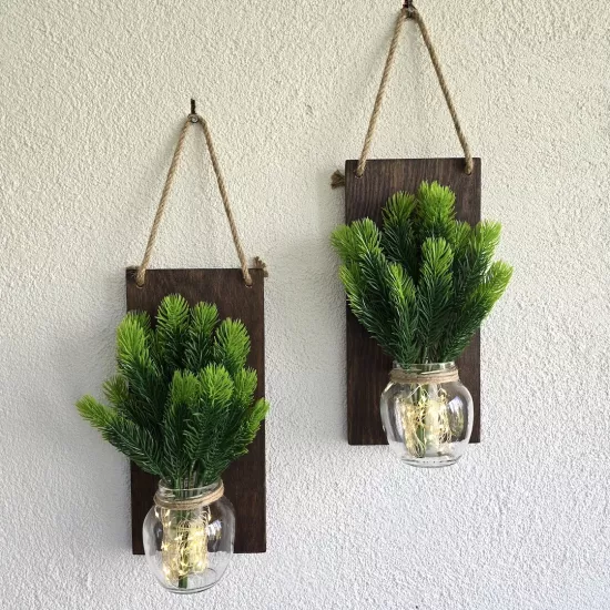 Led Işıklı, Çam Kozalak Çiçekli Duvar Dekoru