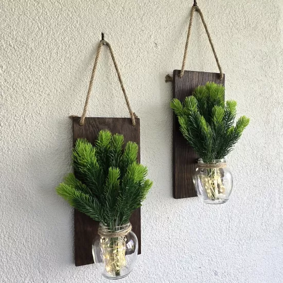 Led Işıklı, Çam Kozalak Çiçekli Duvar Dekoru