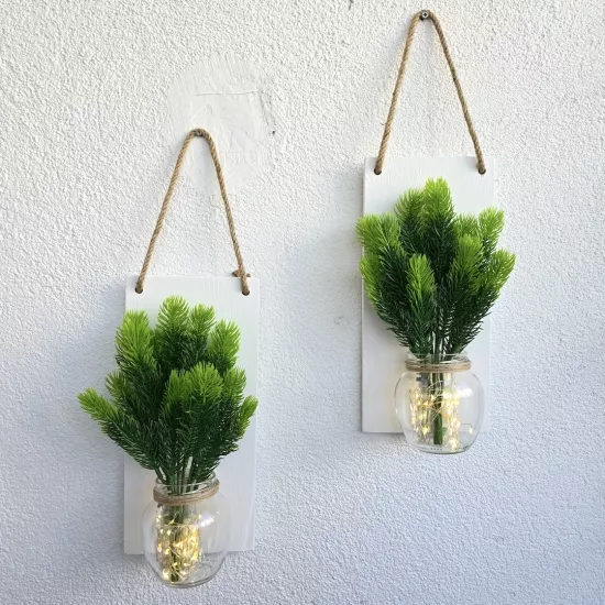 Led Işıklı, Çam Kozalak Çiçekli Duvar Dekoru