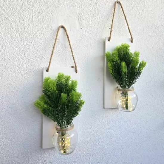 Led Işıklı, Çam Kozalak Çiçekli Duvar Dekoru