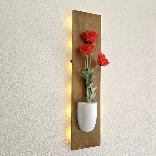 Led Işıklı, Turuncu Gelincik Çiçekli Duvar Dekoru