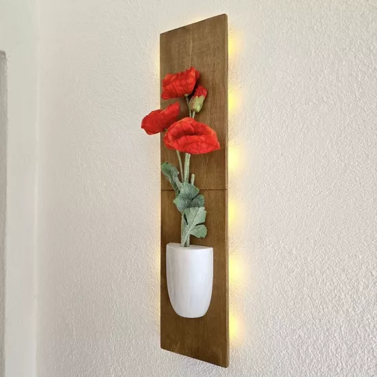 Led Işıklı, Turuncu Gelincik Çiçekli Duvar Dekoru