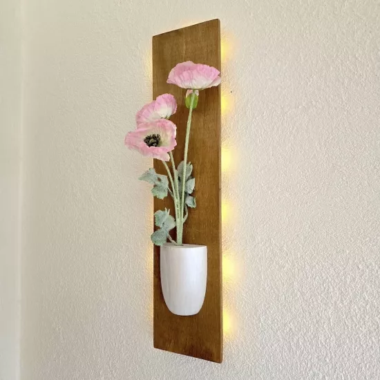 Led Işıklı, Pembe Gelincik Çiçekli Duvar Dekoru