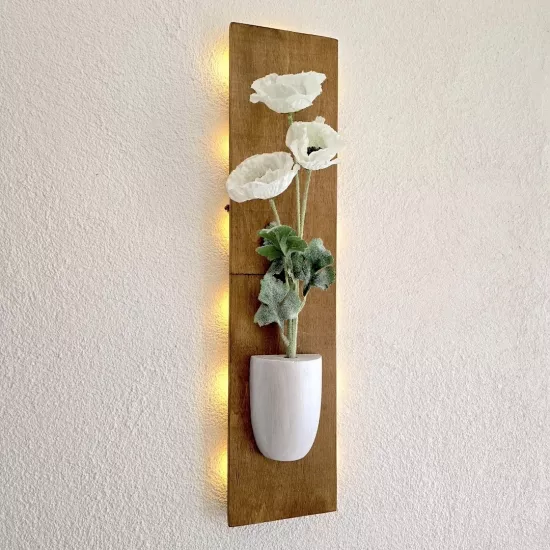 Led Işıklı, Beyaz Gelincik Çiçekli Duvar Dekoru