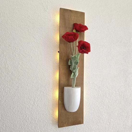 Led Işıklı, Kırmızı Gelincik Çiçekli Duvar Dekoru