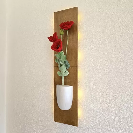 Led Işıklı, Kırmızı Gelincik Çiçekli Duvar Dekoru