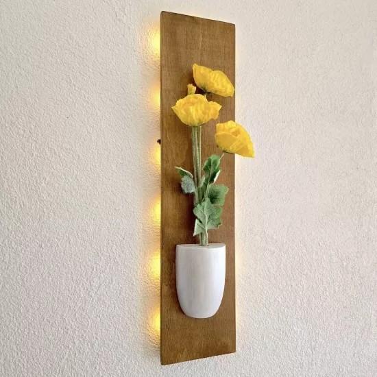 Led Işıklı, Sarı Gelincik Çiçekli Duvar Dekoru