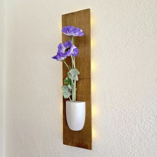 Led Işıklı, Lila Gelincik Çiçekli Duvar Dekoru