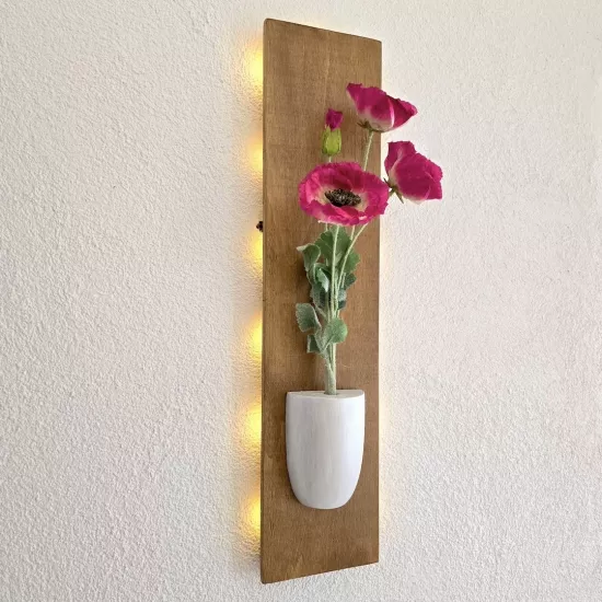 Led Işıklı, Fuşya Gelincik Çiçekli Duvar Dekoru