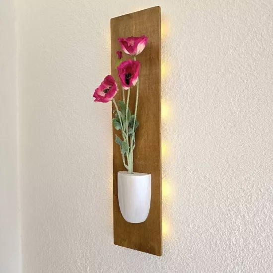 Led Işıklı, Fuşya Gelincik Çiçekli Duvar Dekoru