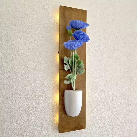 Led Işıklı, Mavi Gelincik Çiçekli Duvar Dekoru