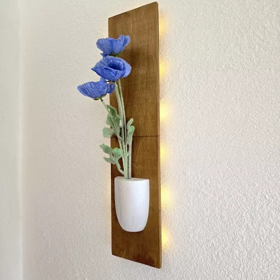 Led Işıklı, Mavi Gelincik Çiçekli Duvar Dekoru