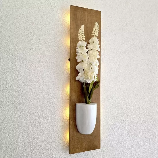 Led Işıklı, Beyaz Şebboy Çiçekli Duvar Dekoru