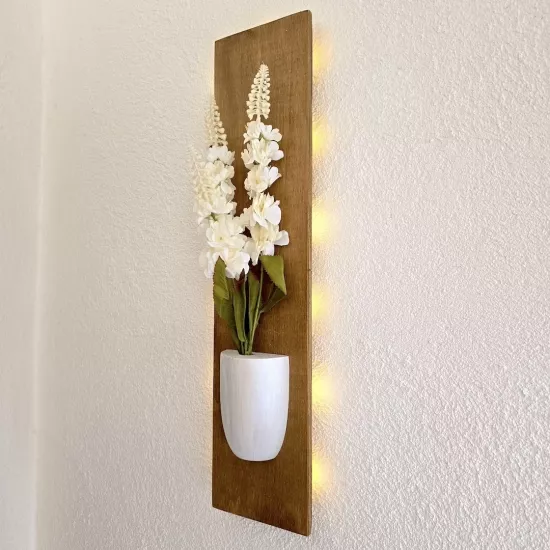 Led Işıklı, Beyaz Şebboy Çiçekli Duvar Dekoru