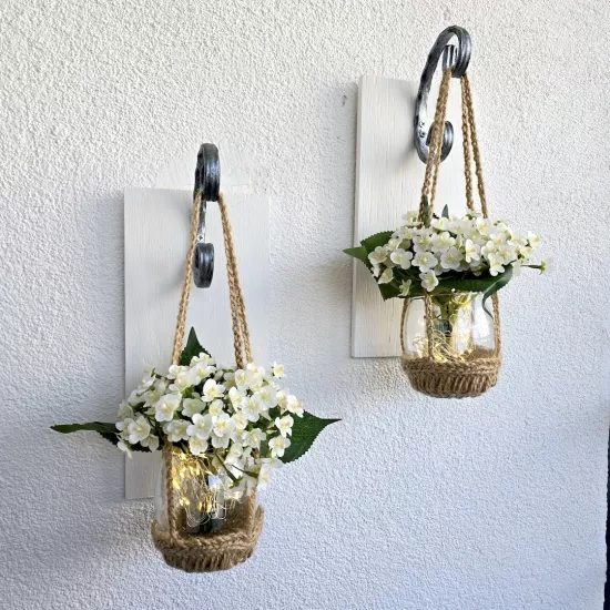 Led Işıklı, Beyaz Mini Ortanca Çiçekli Aplik