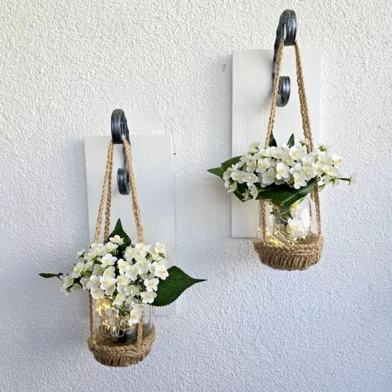 Led Işıklı, Beyaz Mini Ortanca Çiçekli Aplik